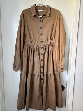 MARTIN SEOUL KOREA🇰🇷 Neutral Brown Button-Front Tiered Dress